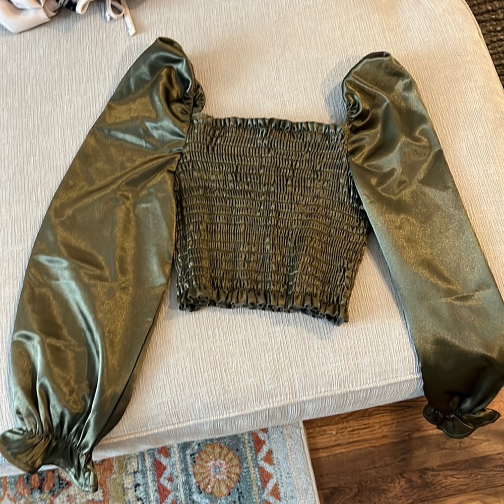 Green blouse satin